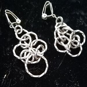 Silver Interlocking Hoop Dangle Clip On Earrings - Women's Fashion Jewelry
